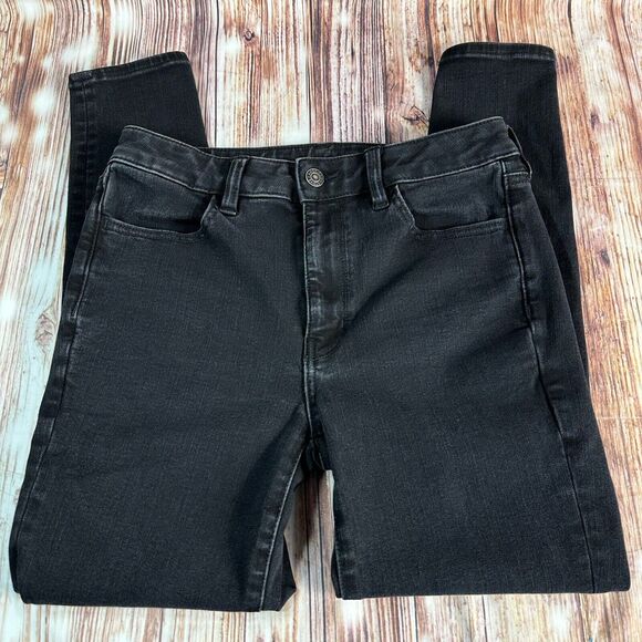 American Eagle SUPER HI RISE JEGGING Size 8 Short Black Jeans Denim Pants 26x24 - Picture 3 of 13